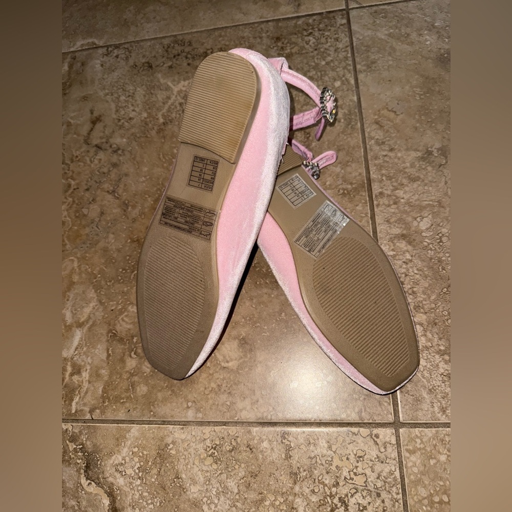 Pink Ballet Flats (Velvety) w/Rhinestone Details Around The Ankle Strap, NWOT - Picture 4 of 4